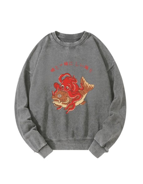 Octopus And Koi Dance Together Washed Sweatshirt
