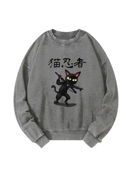Ninja Cat Washed Sweatshirt