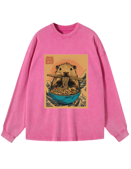 Opossum Eats Ramen Washed Long Sleeve T-Shirt