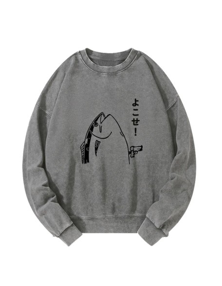 Fish Hold Up Gun Washed Sweatshirt