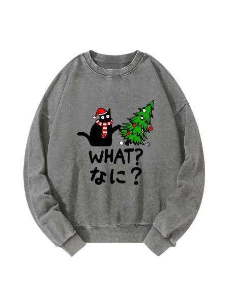 Naughty Cat Christmas Washed Sweatshirt