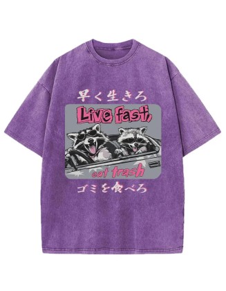 Live Fast Eat Trash Raccoon Japanese Washed T-Shirt