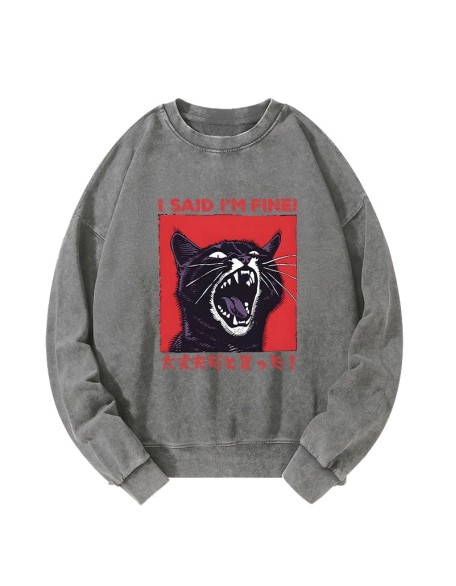 Angry Cat Japan Washed Sweatshirt