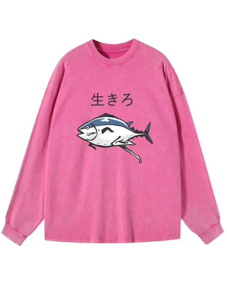 Running Fish Washed Long Sleeve T-Shirt