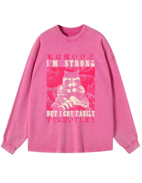 I Am Strong Raccoon Washed Long Sleeve T-Shirt