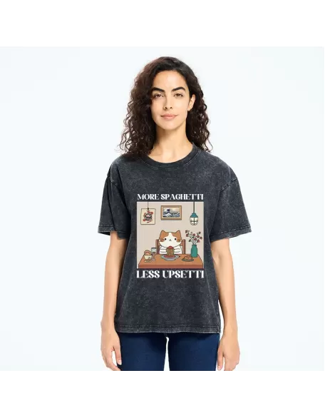 Cat Eats Spaghetti Washed T-Shirt