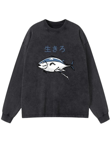 Running Fish Washed Long Sleeve T-Shirt