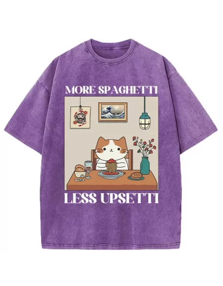 Cat Eats Spaghetti Washed T-Shirt