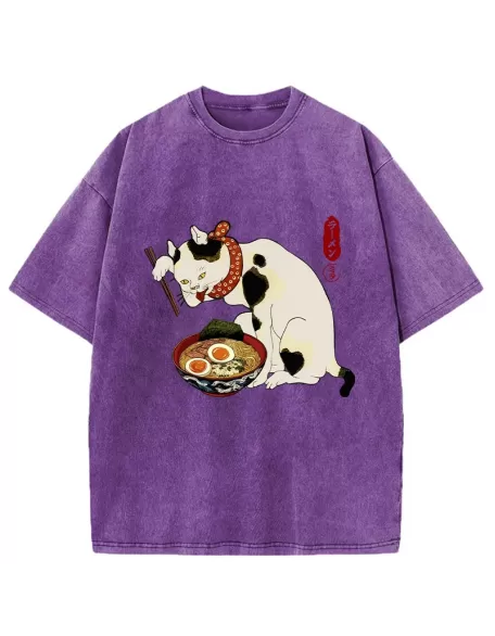 The Cat Obsessed With Ramen Washed T-Shirt