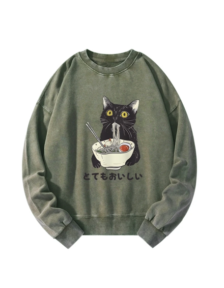 Cats Eat Ramen Noodles Washed Sweatshirt