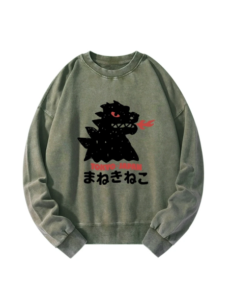 Japanese Fortune Cat Washed Sweatshirt