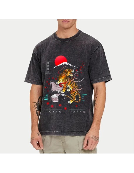 Japanese Style Tiger Washed T-Shirt