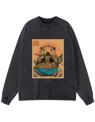 Opossum Eats Ramen Washed Long Sleeve T-Shirt