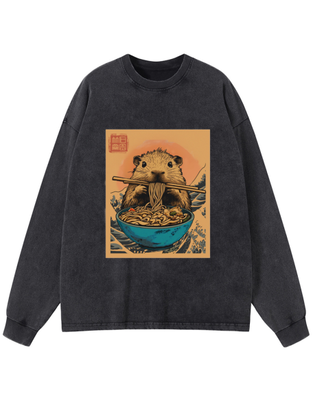 Opossum Eats Ramen Washed Long Sleeve T-Shirt
