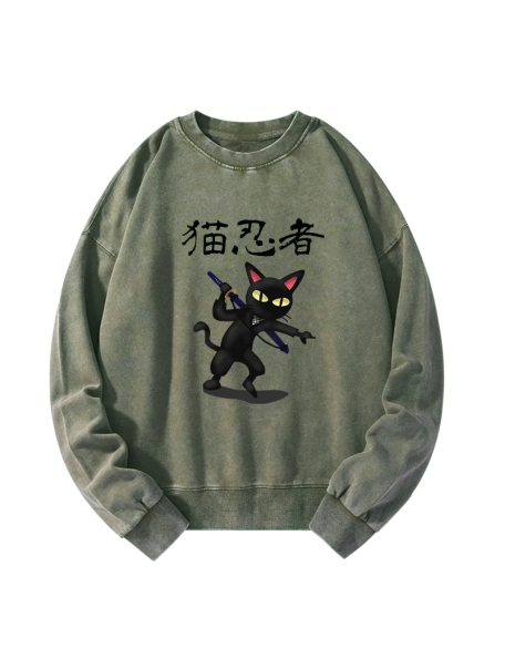 Ninja Cat Washed Sweatshirt
