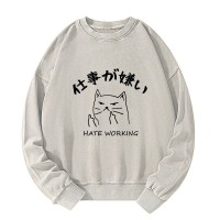 A Cat That Hates Work Washed Sweatshirt