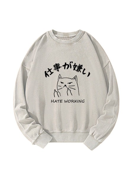 A Cat That Hates Work Washed Sweatshirt