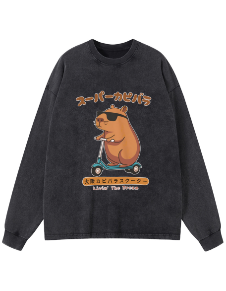 Osaka Capybara Scooter Washed Long Sleeve T-Shirt