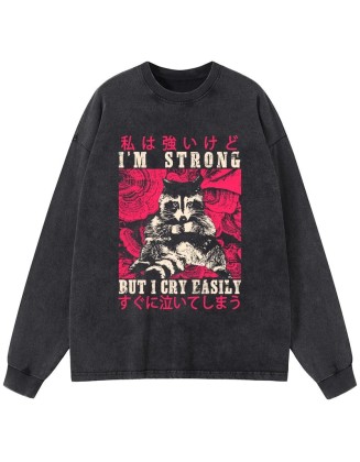 I Am Strong Raccoon Washed Long Sleeve T-Shirt