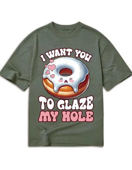 Fun I Want You To Glass Donut Prank Embarrassing Adult Humor T-Shirt, Oversized Short Sleeve Classic Heavy Cotton T Shirt Printed Graphic Tee Women's Casual Short-Sleeved Top