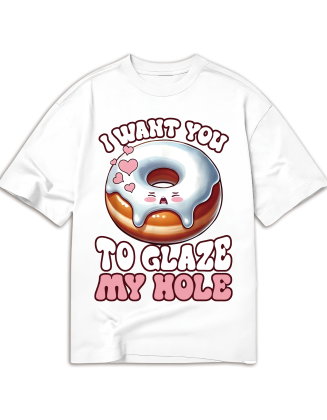 Fun I Want You To Glass Donut Prank Embarrassing Adult Humor T-Shirt, Oversized Short Sleeve Classic Heavy Cotton T Shirt Printed Graphic Tee Women's Casual Short-Sleeved Top