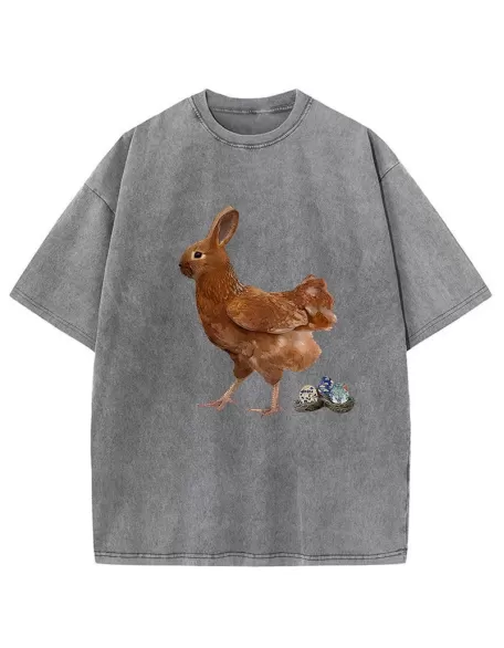Easter Bunny Laying Eggs Washed T-Shirt