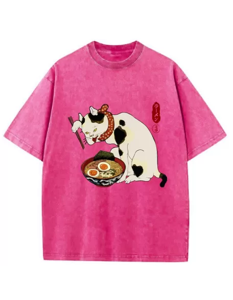 The Cat Obsessed With Ramen Washed T-Shirt