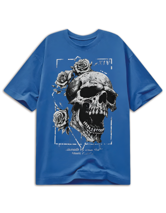 Goth Skull & Floral Print Drop Shoulder Tee, School, Unisex