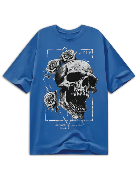 Goth Skull & Floral Print Drop Shoulder Tee, School, Unisex