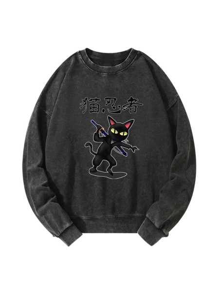 Ninja Cat Washed Sweatshirt