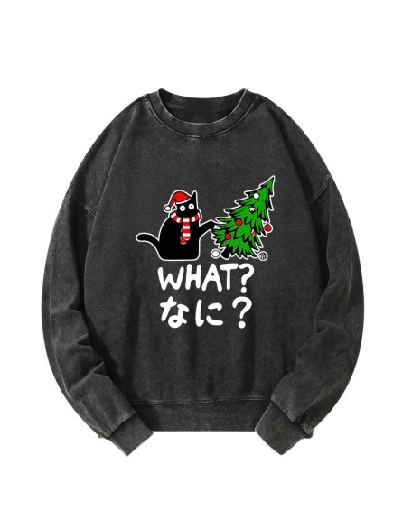 Naughty Cat Christmas Washed Sweatshirt