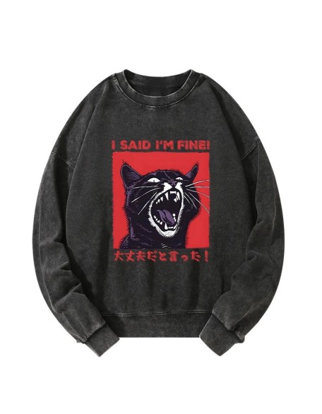 Angry Cat Japan Washed Sweatshirt