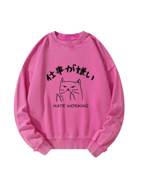 A Cat That Hates Work Washed Sweatshirt