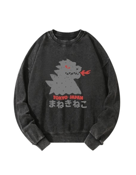 Japanese Fortune Cat Washed Sweatshirt