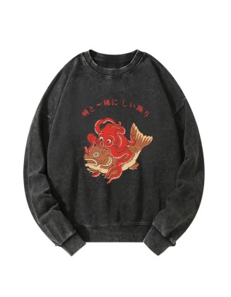 Octopus And Koi Dance Together Washed Sweatshirt