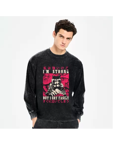 I Am Strong Raccoon Washed Long Sleeve T-Shirt