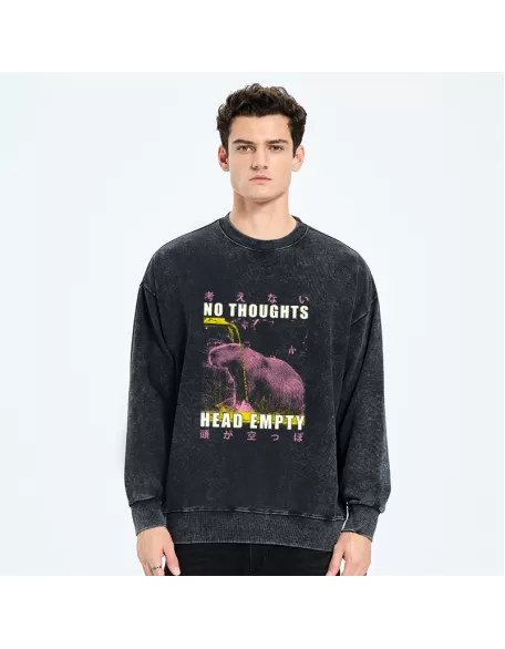 No Thoughts Head Empty Washed Sweatshirt