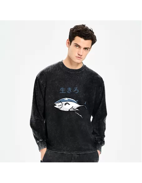 Running Fish Washed Long Sleeve T-Shirt