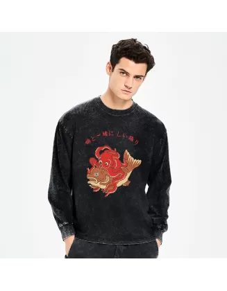 Octopus And Koi Dance Together Washed Long Sleeve T-Shirt