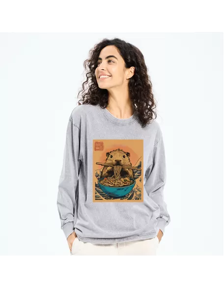 Opossum Eats Ramen Washed Long Sleeve T-Shirt