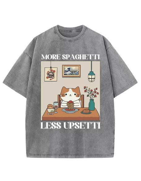 Cat Eats Spaghetti Washed T-Shirt