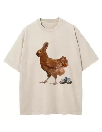 Easter Bunny Laying Eggs Washed T-Shirt