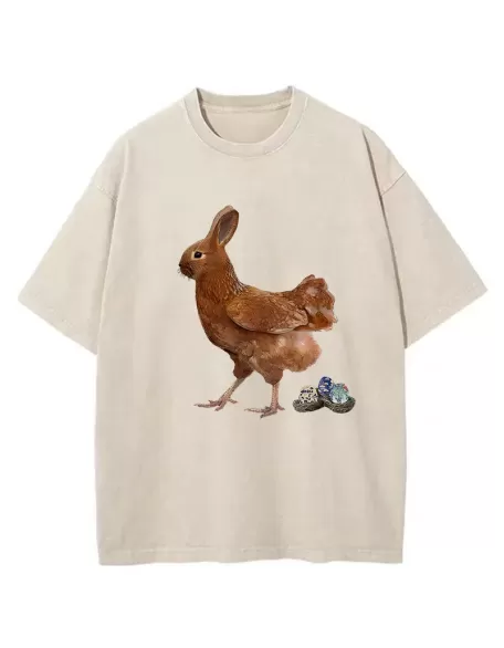 Easter Bunny Laying Eggs Washed T-Shirt