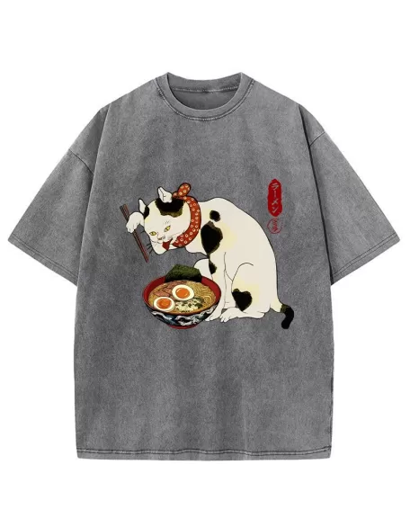 The Cat Obsessed With Ramen Washed T-Shirt