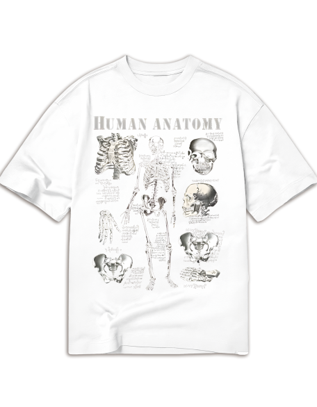 Goth Round Neck T-Shirt With Skeleton Skull Print, School