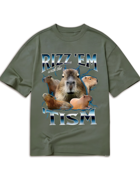 Rizz Em With The Tism Capybara Funny T-Shirt, Men's Stylish Cotton T-Shirt  Comfortable And Perfect For Everyday Casual Wear