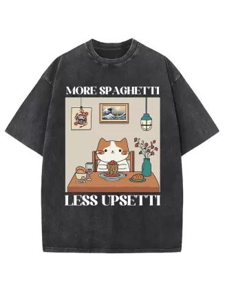 Cat Eats Spaghetti Washed T-Shirt
