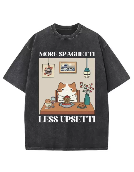 Cat Eats Spaghetti Washed T-Shirt