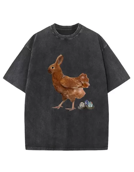 Easter Bunny Laying Eggs Washed T-Shirt