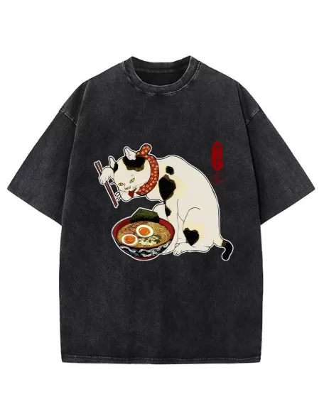 The Cat Obsessed With Ramen Washed T-Shirt